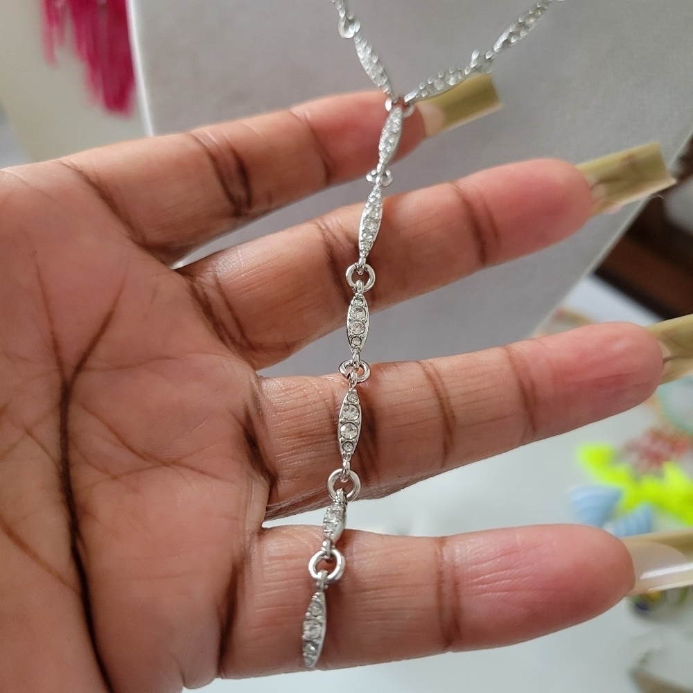 Lariat Rhinestone Necklace • White Rhinestones
